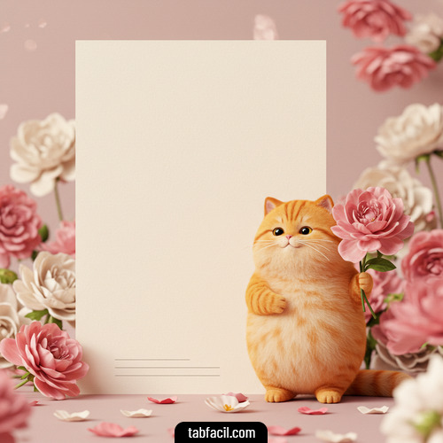 Imagen de carta de amor con gatito agarrando una flor Sofia