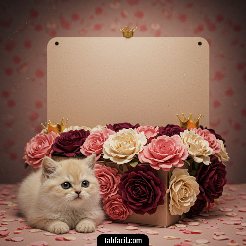 Imagen de flores con gato Sofia