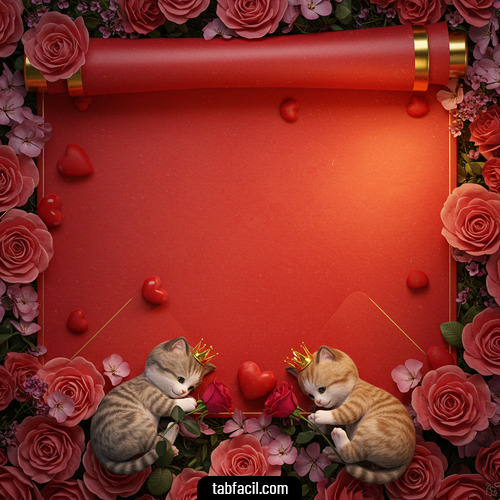 Imagen de Pergamino con rosas y gatitos Sofia