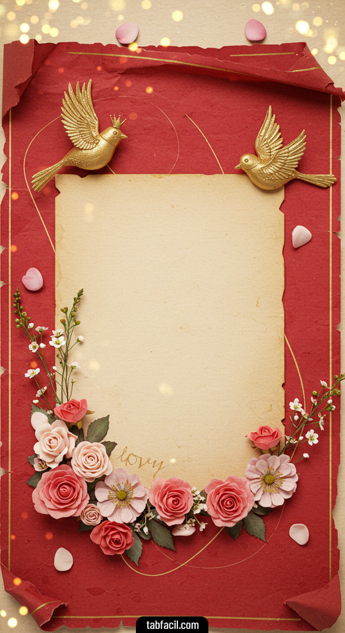 Imagen de pergamino rojo aves rosas Sofia